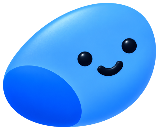 The Fig mascot, a glossy blue blob facing right